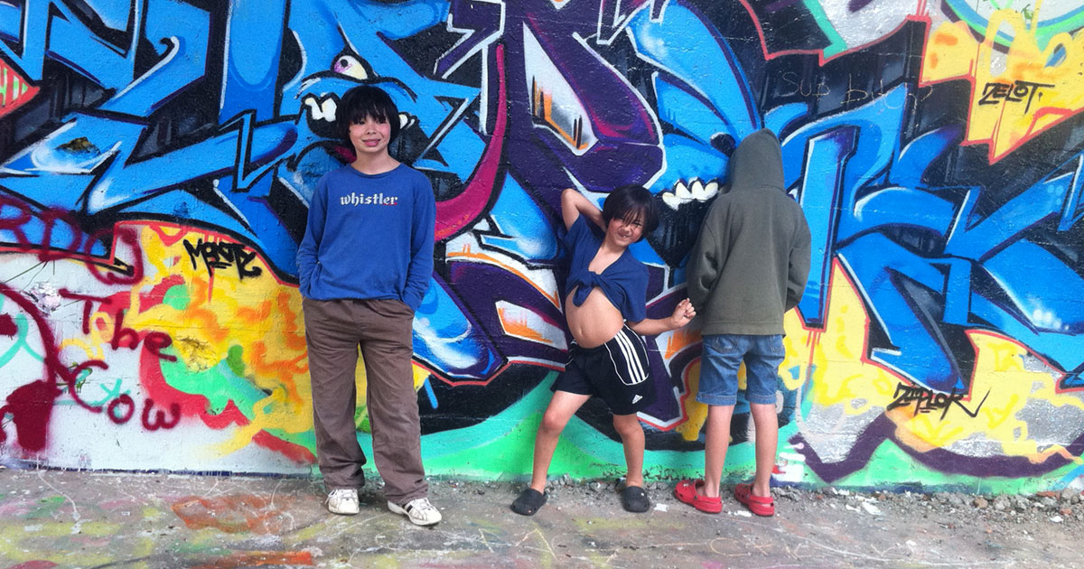 Kids in Front of Blakely Harbor Power Plant Graffiti